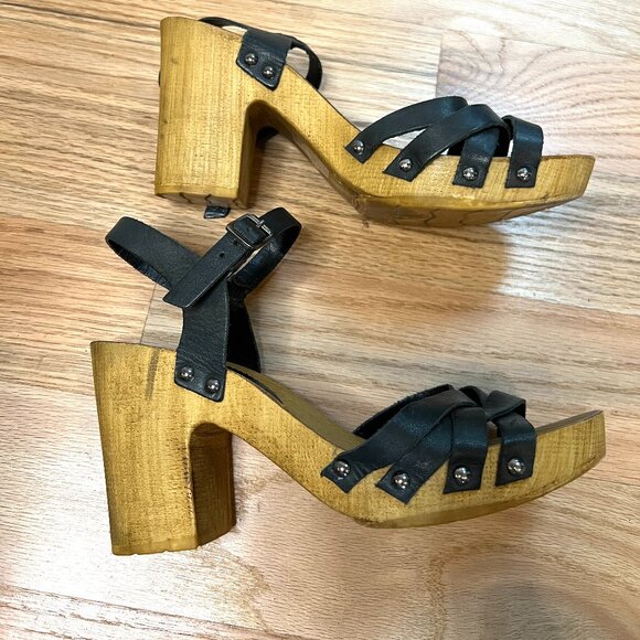 GUC TOPSHOP Black Leather Wood Heels 37 / 6.5 - Picture 5 of 12